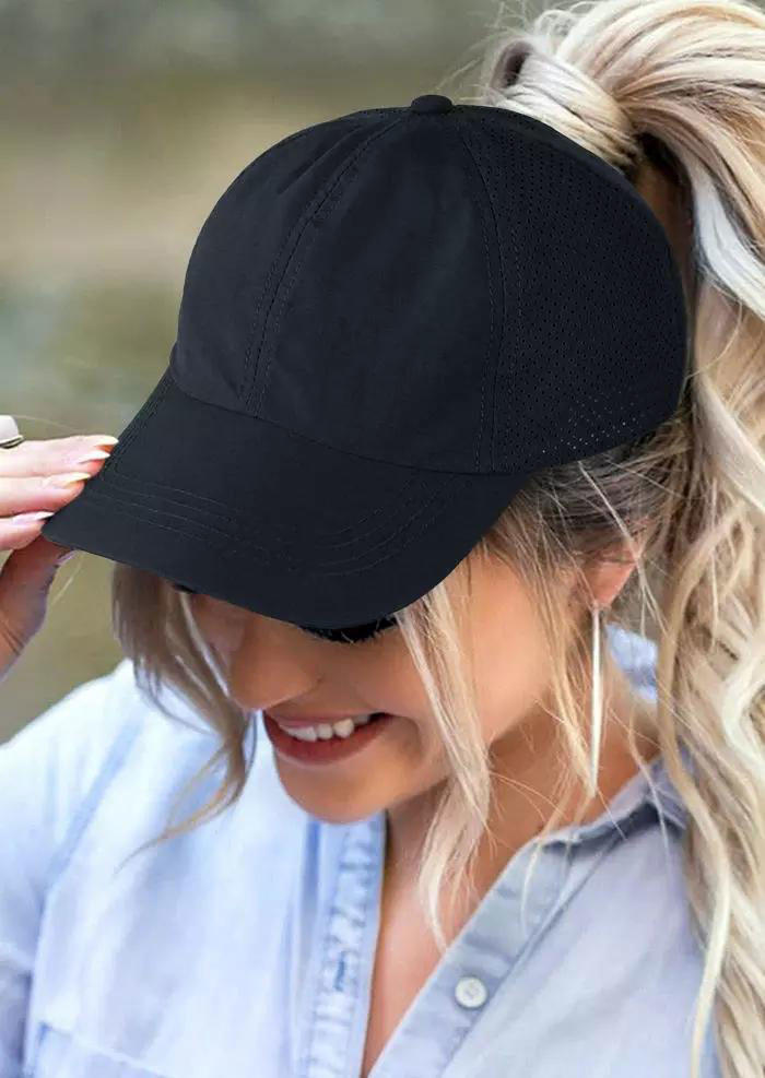 

Hats Breathable Hollow Out Criss-Cross Ponytail Baseball Cap in Gray. Size
