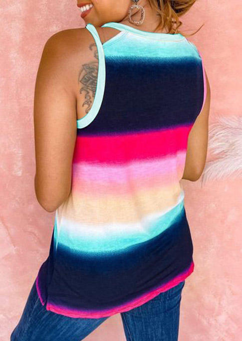 Tank Tops Gradient Striped Hollow Out Tank Top in Multicolor. Size: S