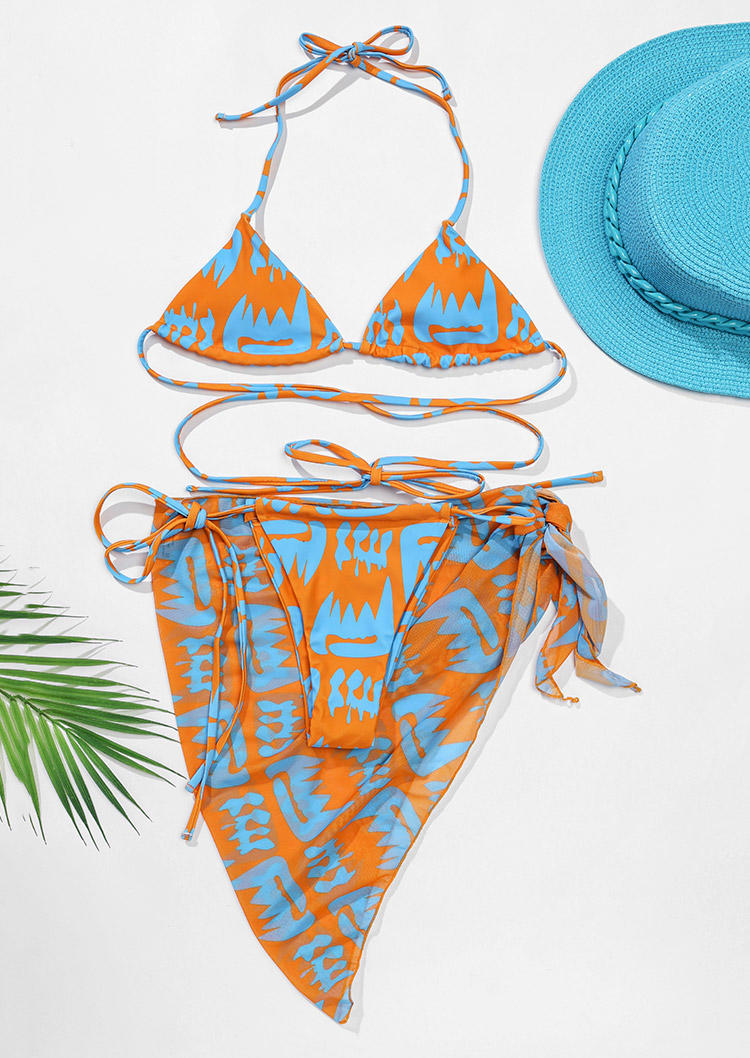 Bikini Sets 3Pcs Tie Halter Bikini Set in Multicolor. Size: S,M,L