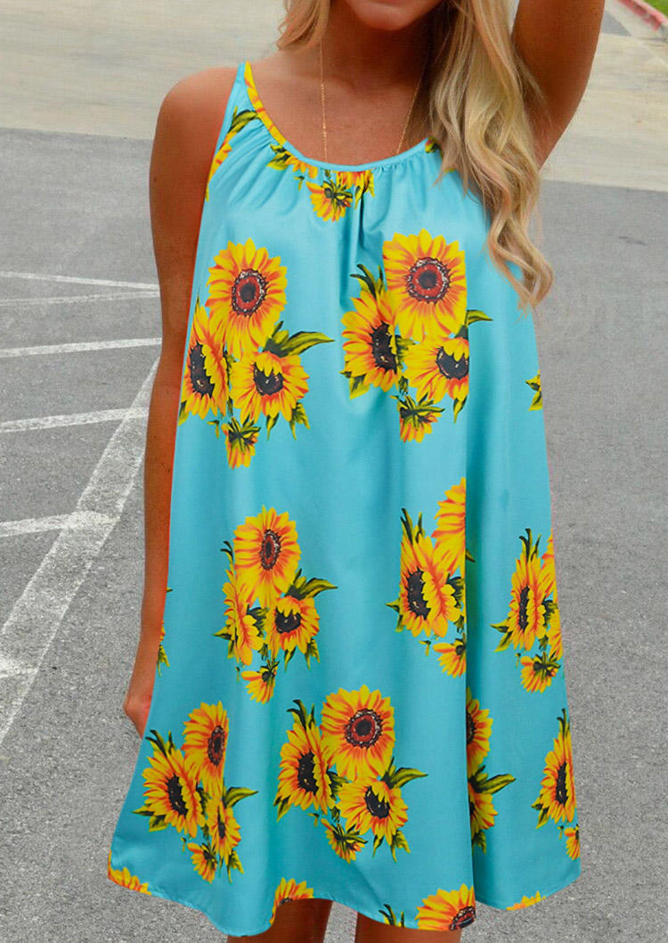 Mini Dresses Sunflower Criss-Cross Sleeveless Mini Dress in Blue. Size: S,M,L,XL