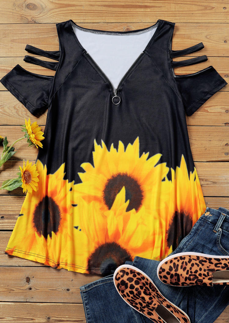 

Blouses Sunflower Zipper Cold Shoulder Blouse in Black. Size