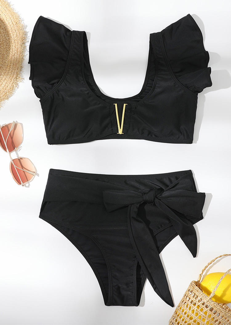 Bikini Sets Ruffled Tie Bikini Set in Black. Size: S,M,L