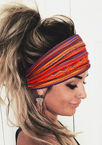 

Ethnic Style Geometric Yoga Wide Headband in Orange. Size
