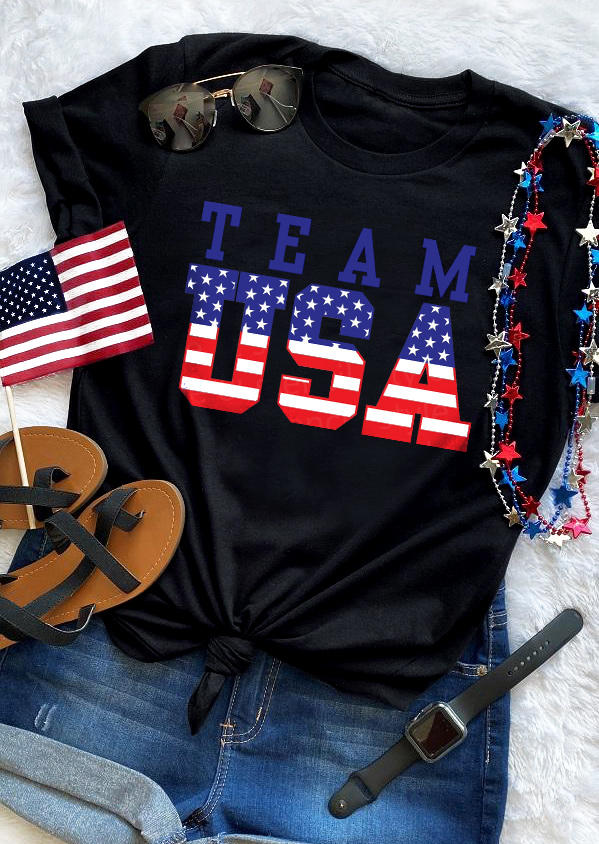 T-shirts Tees Team USA O-Neck T-Shirt Tee in Black. Size: S,M,L,XL