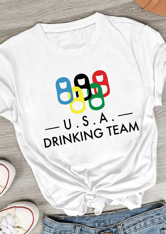 T-shirts Tees Winter Olympics USA Drinking Team T-Shirt Tee in White. Size: S,M,L,XL