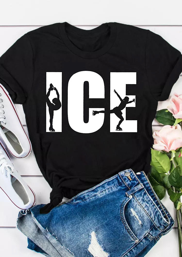 T-shirts Tees Winter Olympics Ice Skating T-Shirt Tee in Black. Size: S,M,L,XL