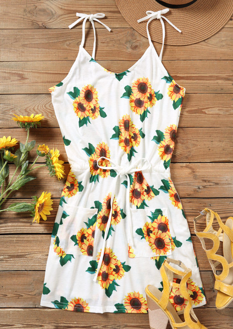 

Mini Dresses Sunflower Pocket Drawstring Mini Dress in White. Size