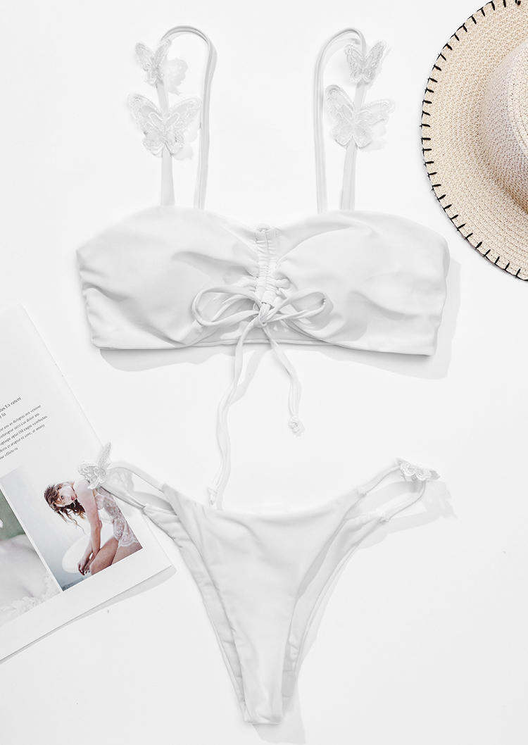 

Bikini Sets Drawstring Butterfly Bikini Set in White. Size: ,L