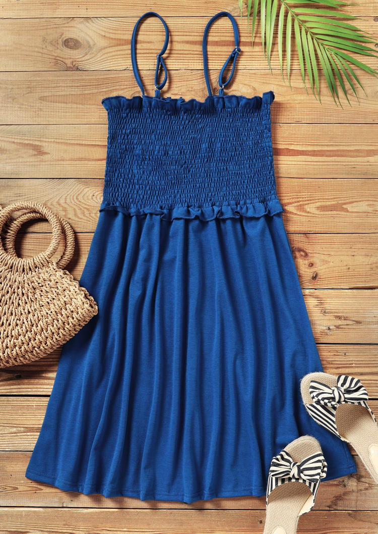 

Mini Dresses Smocked Waist Ruffled Mini Dress in Blue. Size: ,M,L,XL