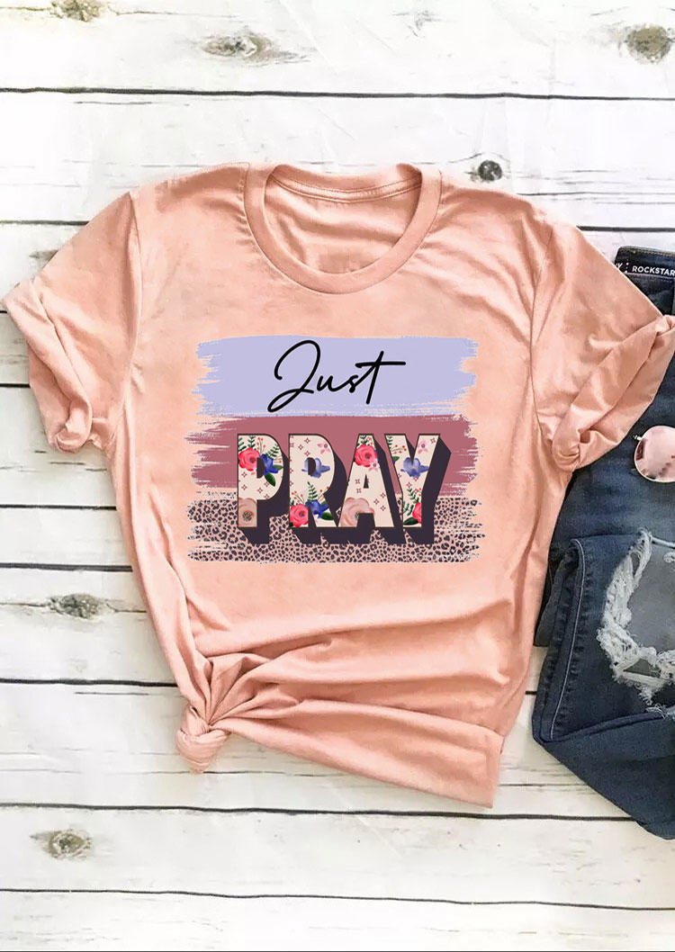 

T-shirts Tees Just Pray Floral Leopard T-Shirt Tee in Pink. Size: ,M,L,XL