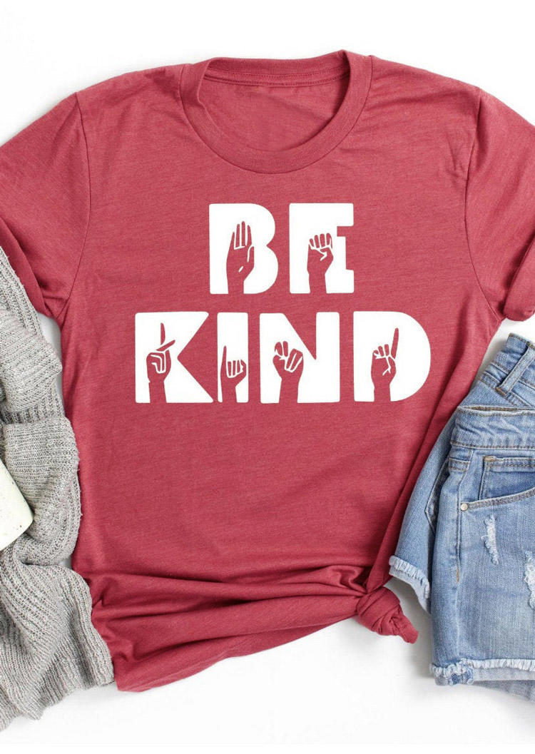 Be Kind Sign Language T-Shirt Tee - Brick Red