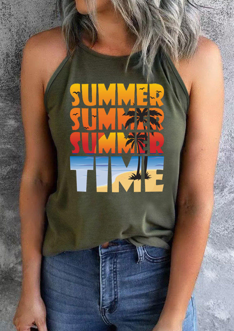 

Tank Tops Summer Time Coconut Tree Tank Top in Army Green. Size: ,M,L,XL