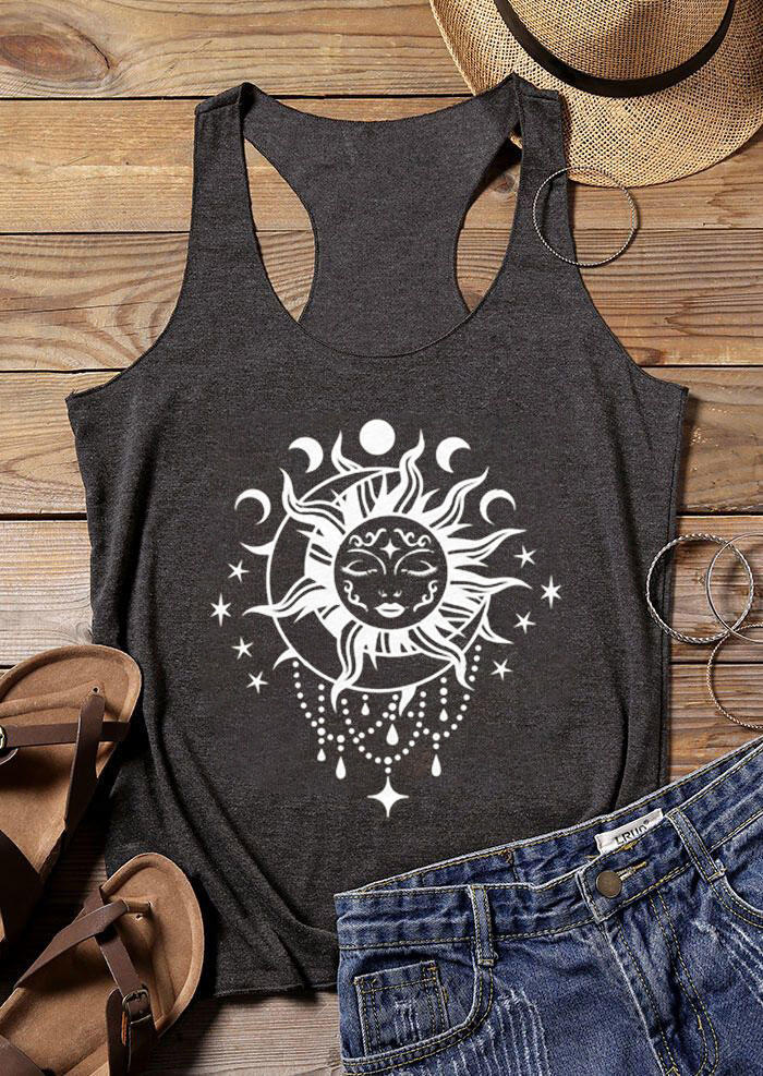 

Tank Tops Sun Moon Star Racerback Tank Top in Dark Grey. Size