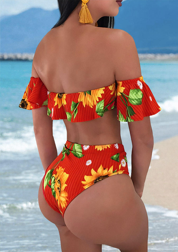 Bikini Sets Sunflower Ruffled Off Shoulder Bikini Set in Red. Size: S,M,L,XL