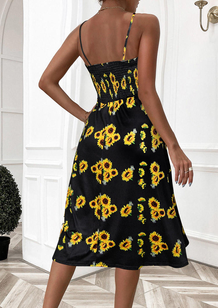 

Mini Dresses Sunflower Button Open Back Smocked Mini Dress in Black. Size: ,M,L,XL