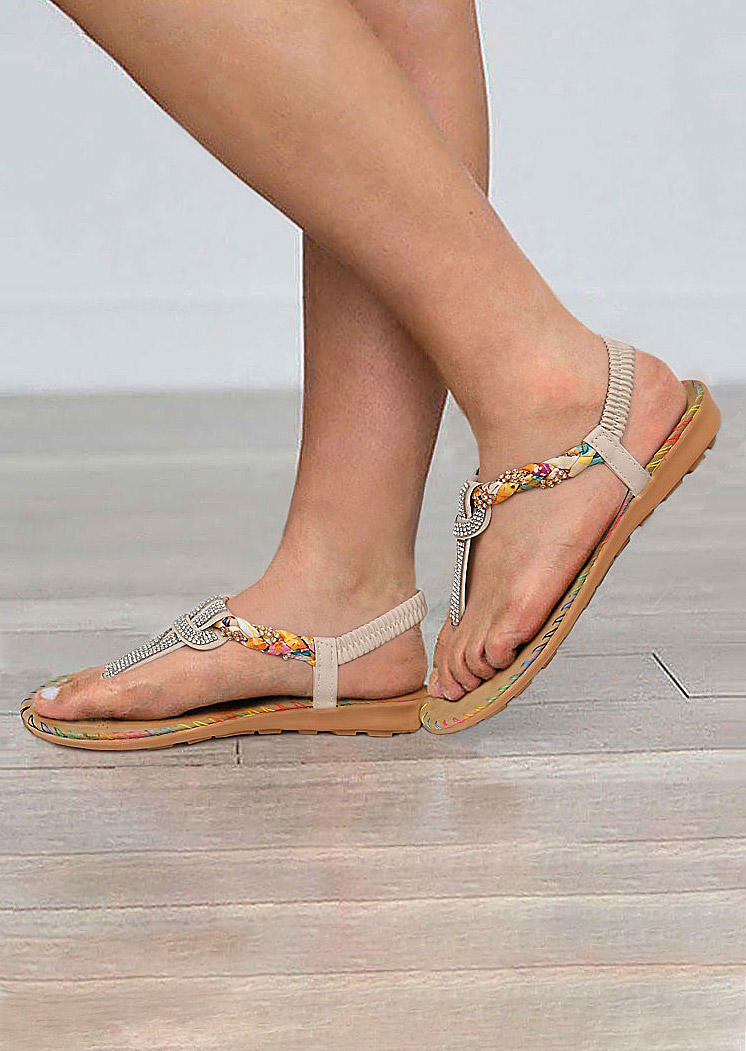 

Sandals Rhinestone Thong Flat Sandals in Beige. Size