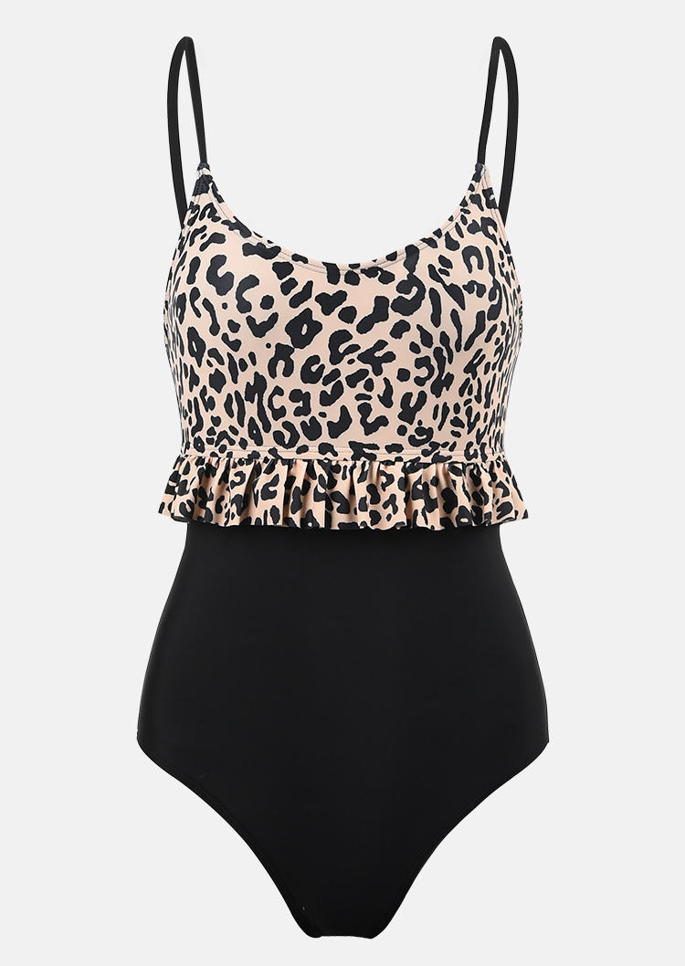 One-Pieces Swimsuit Leopard Ruffled One-Piece Bathing Suit Swimwear in Black. Size: S,M
