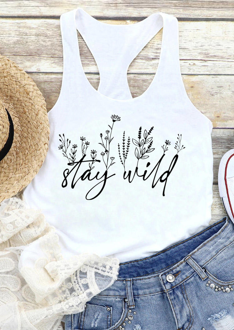 

Tank Tops Stay Wild Wildflower Racerback Tank Top in White. Size: ,L,XL