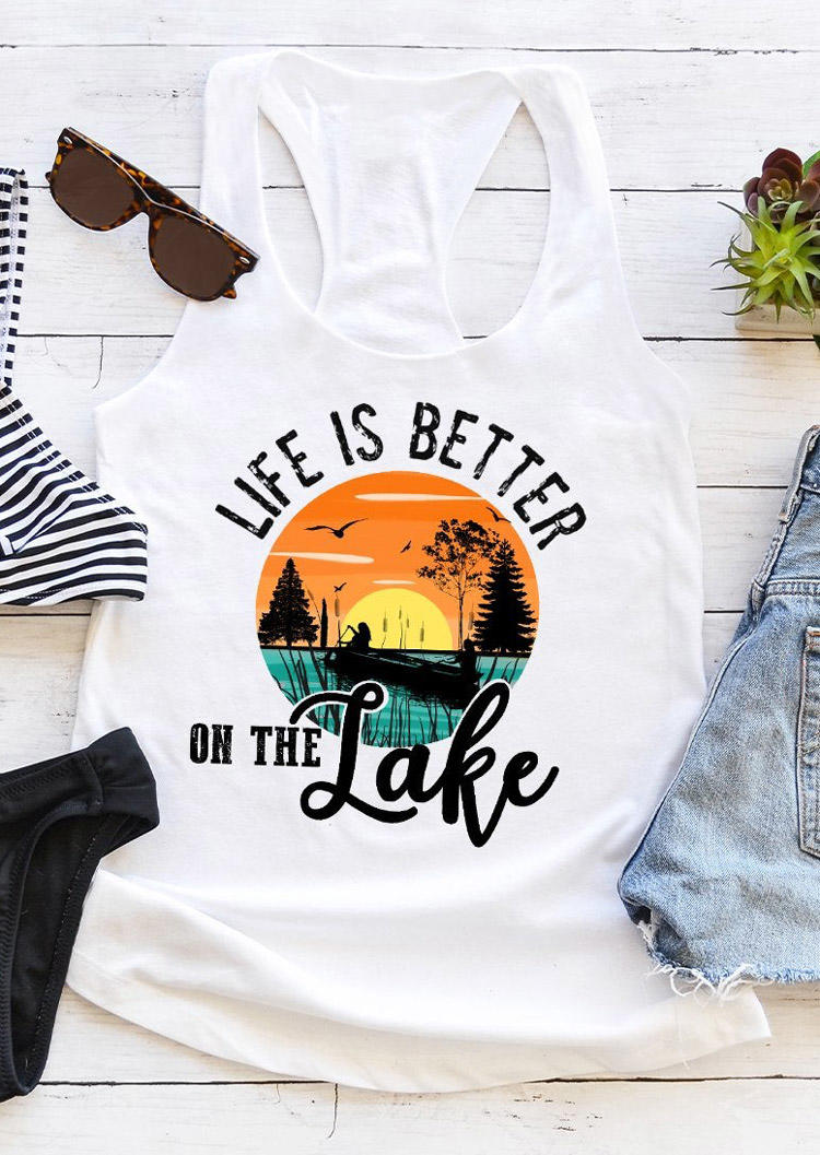 

Tank Tops Life Is Better On The Lake Racerback Tank Top in White. Size