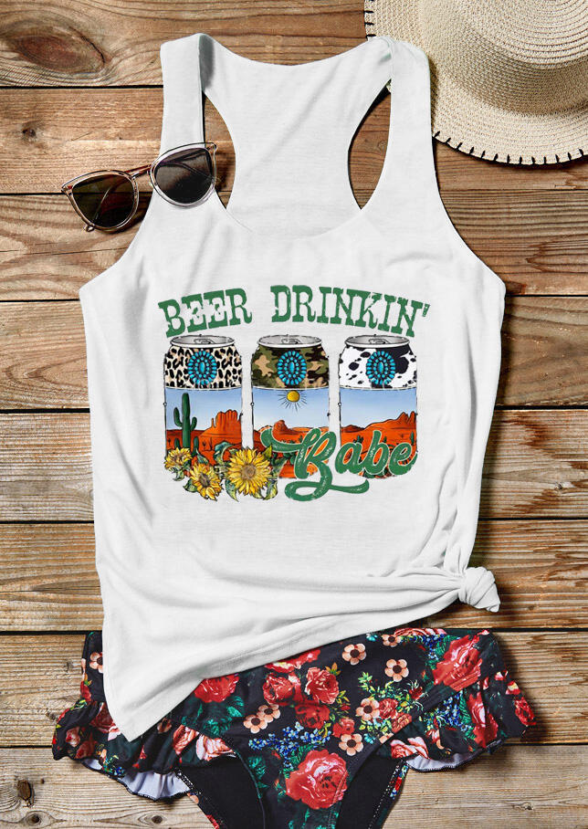 

Tank Tops Beer Drinkin' Babe Sunflower Leopard Turquoise Racerback Tank Top in White. Size: ,M,L,XL