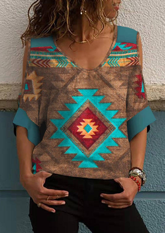 Blouses Aztec Geometric Cold Shoulder Blouse in Multicolor. Size: S