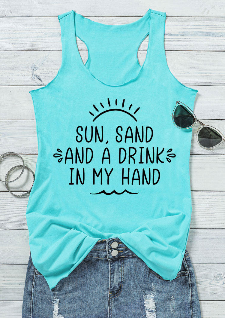Sun Sand And A Drink In My Hand Racerback Tank - Cyan