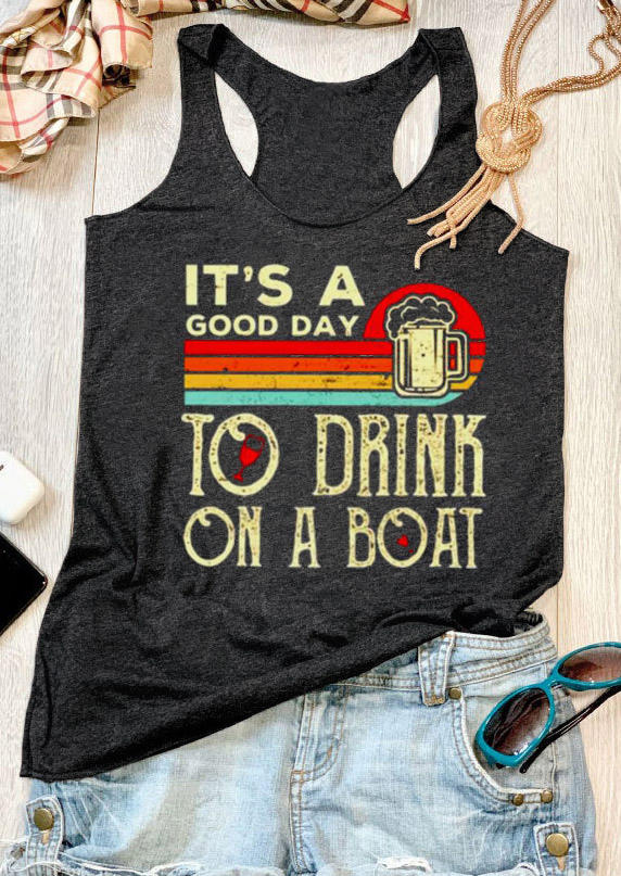 Tank Tops It's A Good Day To Drink On A Boat Racerback Tank Top in Gray. Size: 2XL,3XL,L,M,S,XL