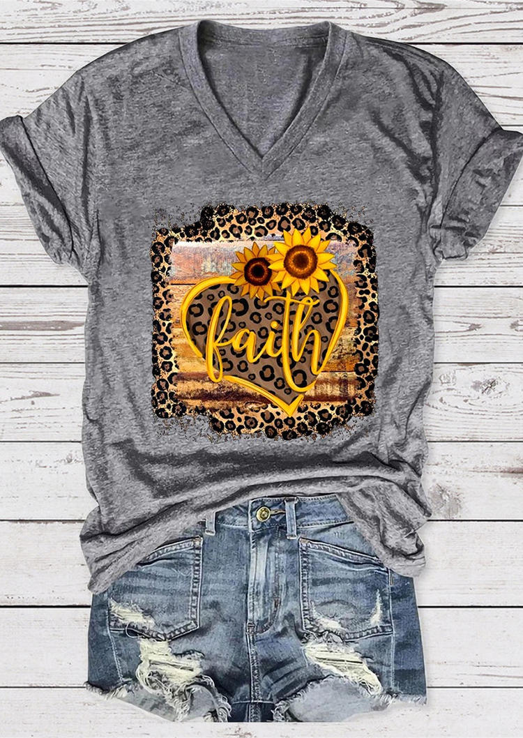 

T-shirts Tees Faith Sunflower Leopard Heart T-Shirt Tee in Gray. Size