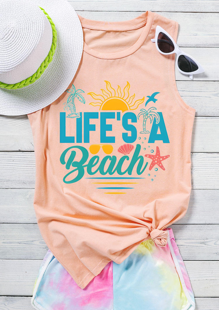 

Tank Tops Life' A Beach Sun Coconut Tree Tank Top in Pink. Size: ,M,L,XL