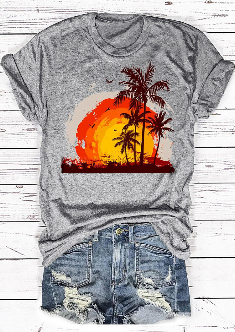 

T-shirts Tees Sunset Coconut Tree T-Shirt Tee in Gray. Size: ,M,L,XL