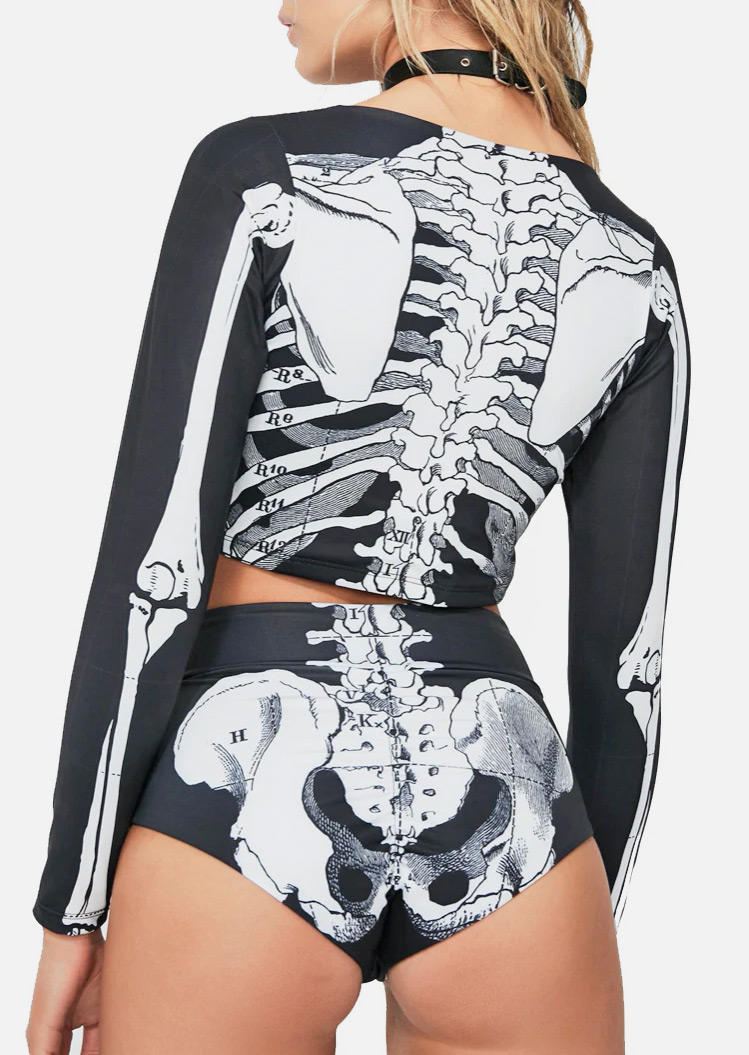 

Tankinis Skeleton Long Sleeve Tankini Set in Black. Size: ,M,L,XL