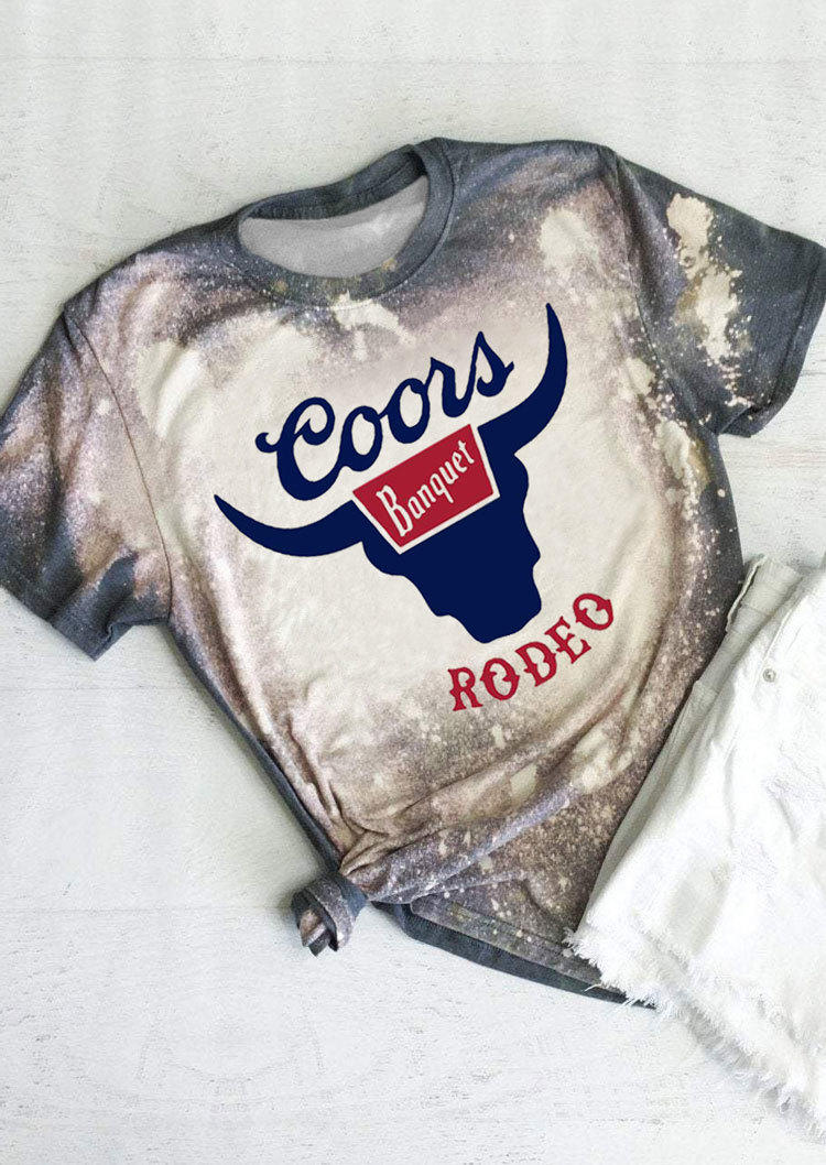 T-shirts Tees Coors Banquet Rodeo Bleached T-Shirt Tee in Light Grey. Size: S,M,L,XL