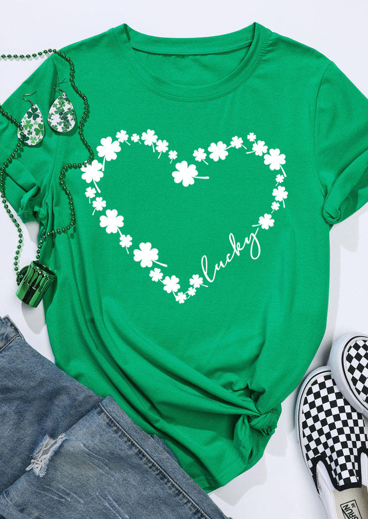 

T-shirts Tees St. Patrick's Day Lucky Shamrock Heart T-Shirt Tee in Green. Size
