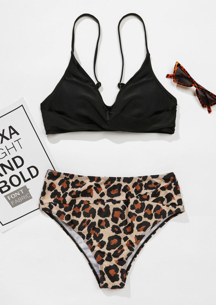 

Bikini Sets Leopard Twist High Waist Bikini Set in Black. Size: ,L