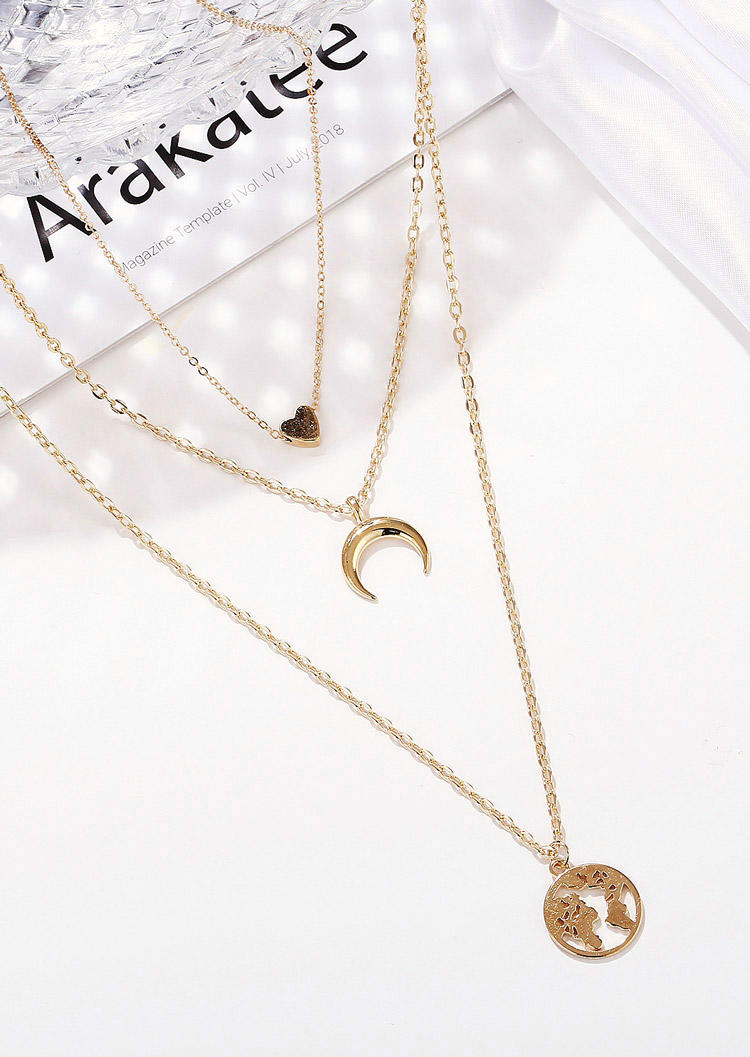 

Necklaces Heart Moon Map Multi-Layered Necklace in Gold. Size