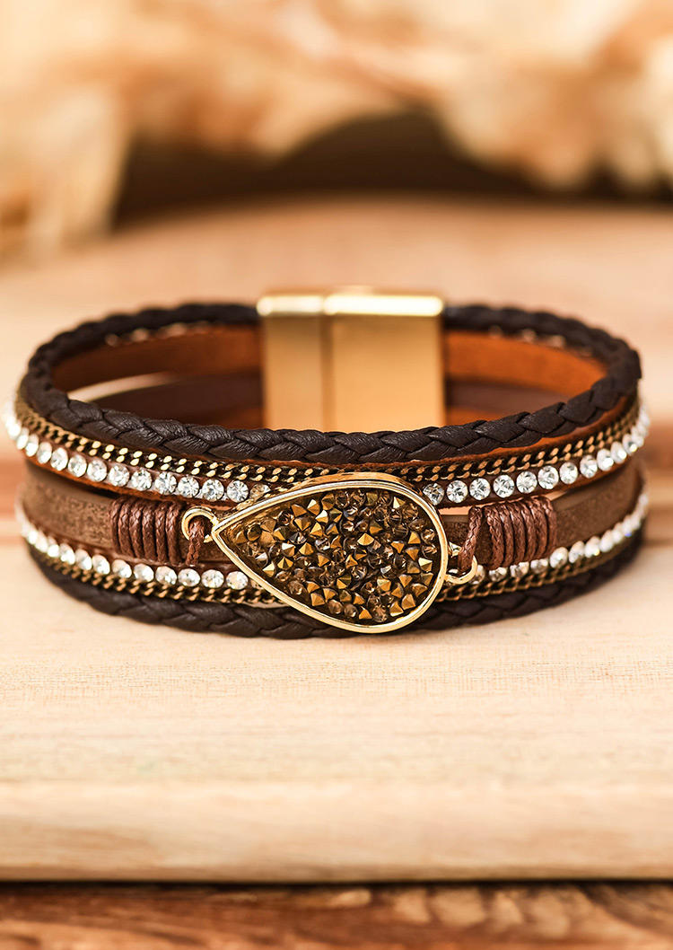 

Bracelet Multi-Layered Rhinestone Bohemian Bracelet in Dark Brown. Size