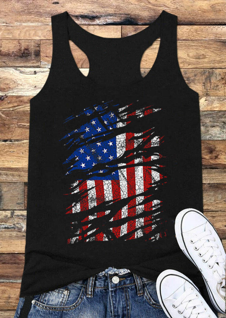 

Tank Tops American Flag Racerback Tank Top in Black. Size