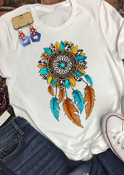 

T-shirts Tees Feather Sunflower Leopard Cow T-Shirt Tee in White. Size: ,M,L,XL