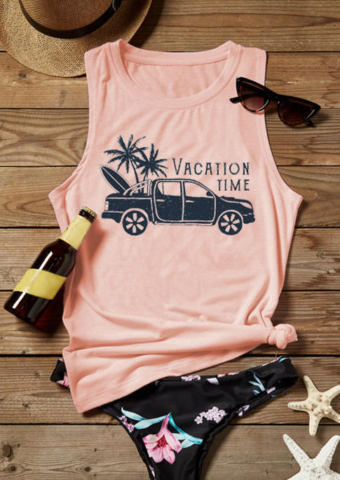 

Tank Tops Vacation Time Coconut Tree Truck Tank Top in Pink. Size: ,M,L,XL