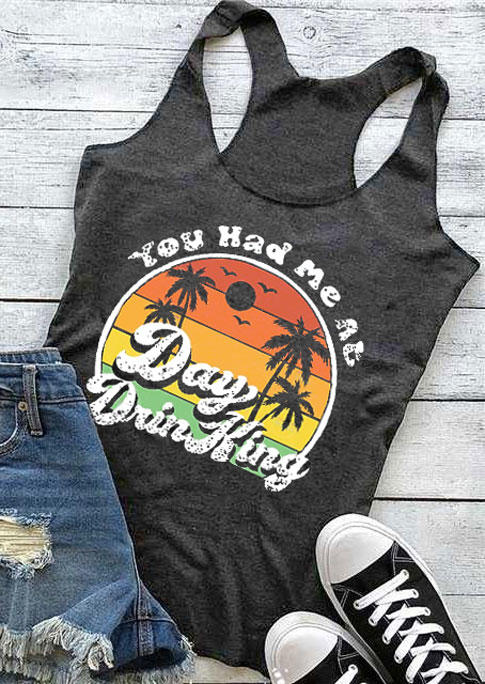 

Tank Tops You Had Me At Day Drinking Racerback Tank Top in Dark Grey. Size