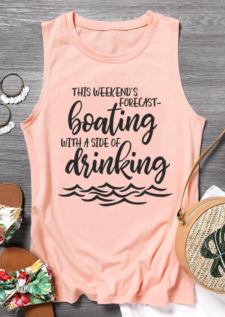 Tank Tops This Weekend's Forecast Boating With A Side Of Drinking Tank Top in Pink. Size: S