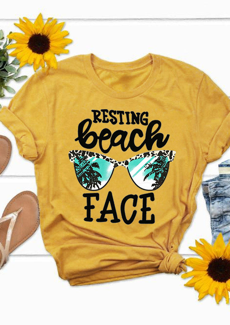 Resting Beach Face Coconut Tree Leopard T-Shirt Tee - Yellow