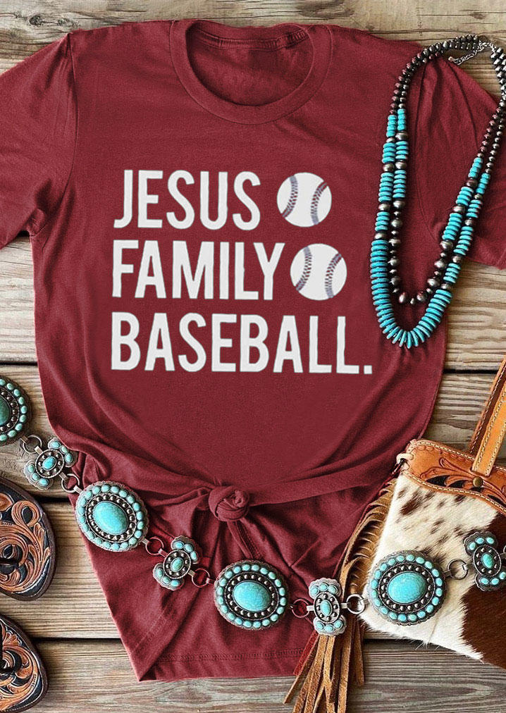 Jesus Family Baseball T-Shirt Tee - Burgundy
