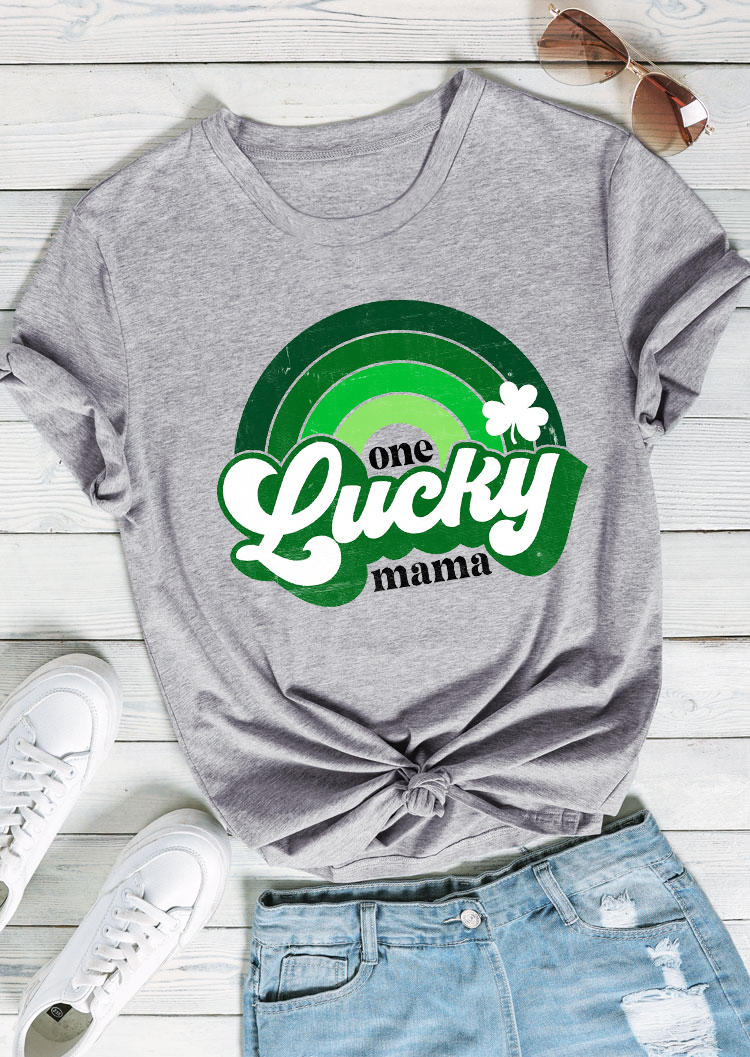 T-shirts Tees St. Patrick's Day One Lucky Mama Shamrock T-Shirt Tee in Gray. Size: S,M,L,XL