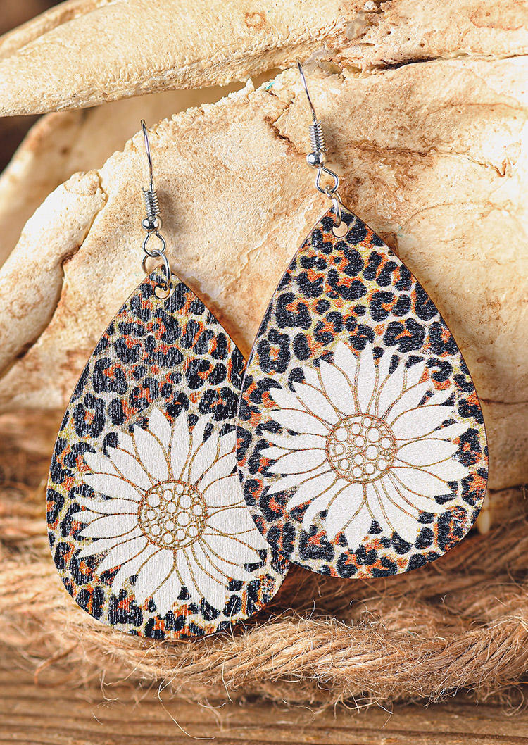 

Earrings Leopard Sunflower Water Drop Earrings in Leopard. Size