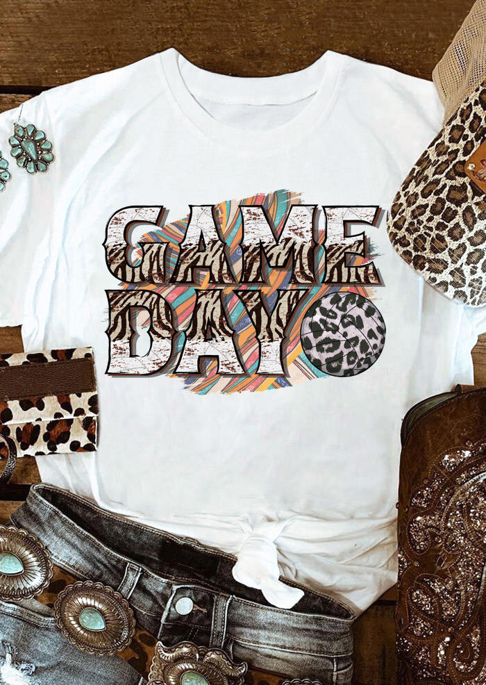 Game Day Leopard Baseball T-Shirt Tee - White
