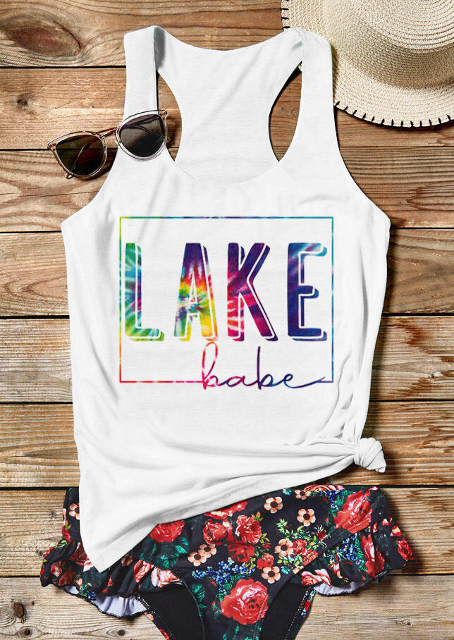 

Tank Tops Tie Dye Lake Babe Racerback Tank Top in White. Size