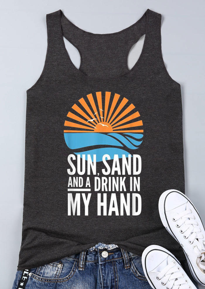 Sun Sand And A Drink In My Hand Racerback Tank - Dark Grey