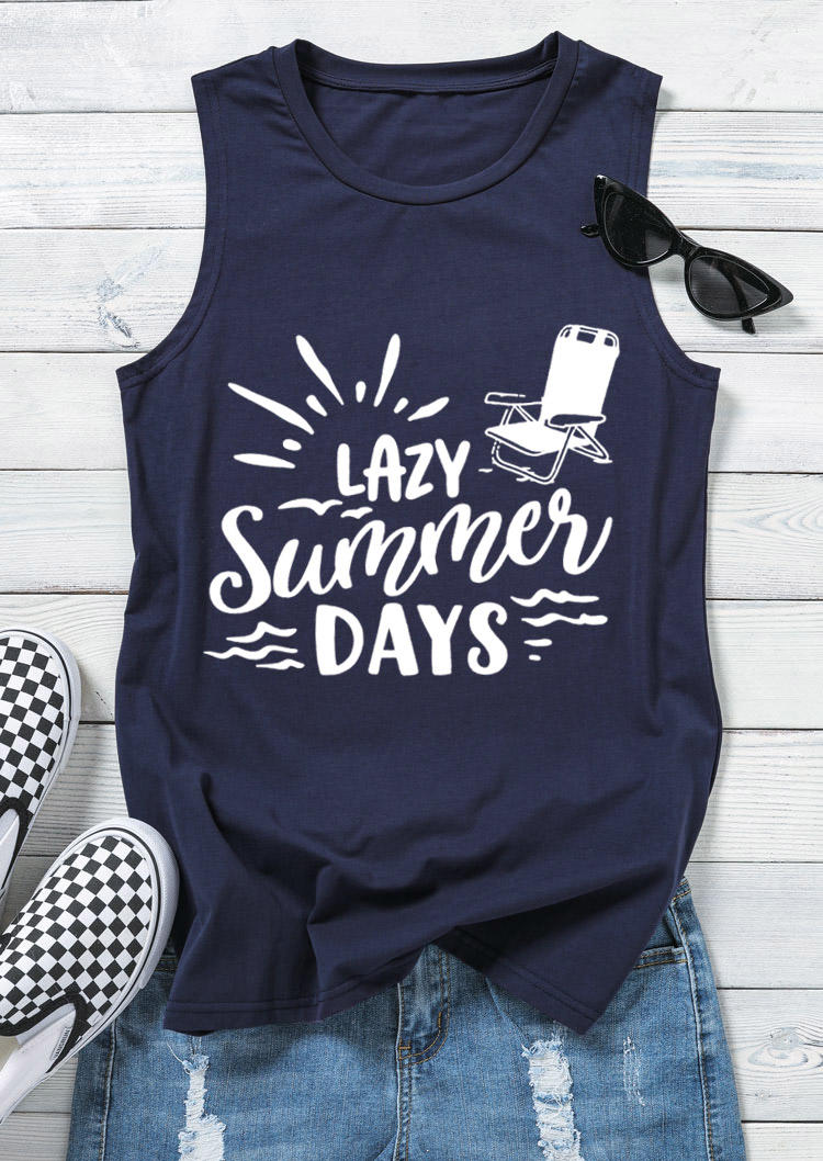 

Tank Tops Lazy Sunmmer Days Sleeveless Tank Top in Navy Blue. Size: ,M,L,XL