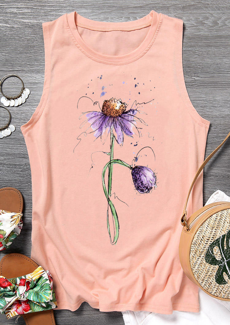 

Tank Tops Floral Sleeveless O-Neck Tank Top in Pink. Size: ,M,L,XL